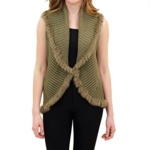 Love token green  knit body Yarn vest TrimAngora  vest woman sz XS comfy